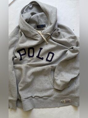 Polo Ralph Lauren 67 gray Hoodie 1xB embroidered patch spell out